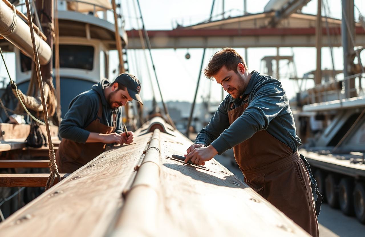 Apprentis dans un chantier naval méditerranéen, formation aux métiers du nautisme