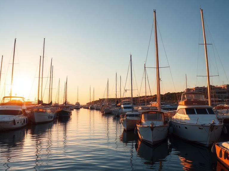 Port méditerranéen au coucher du soleil